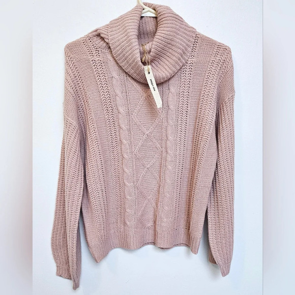 Moral Fiber Cable Knit Cowl Neck Boxy Comfort  Pastel Sweater sz Large nwt - Picture 1 of 11